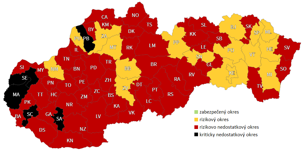 Mapa klasifikácie okresov - všeobecné lekárstvo
